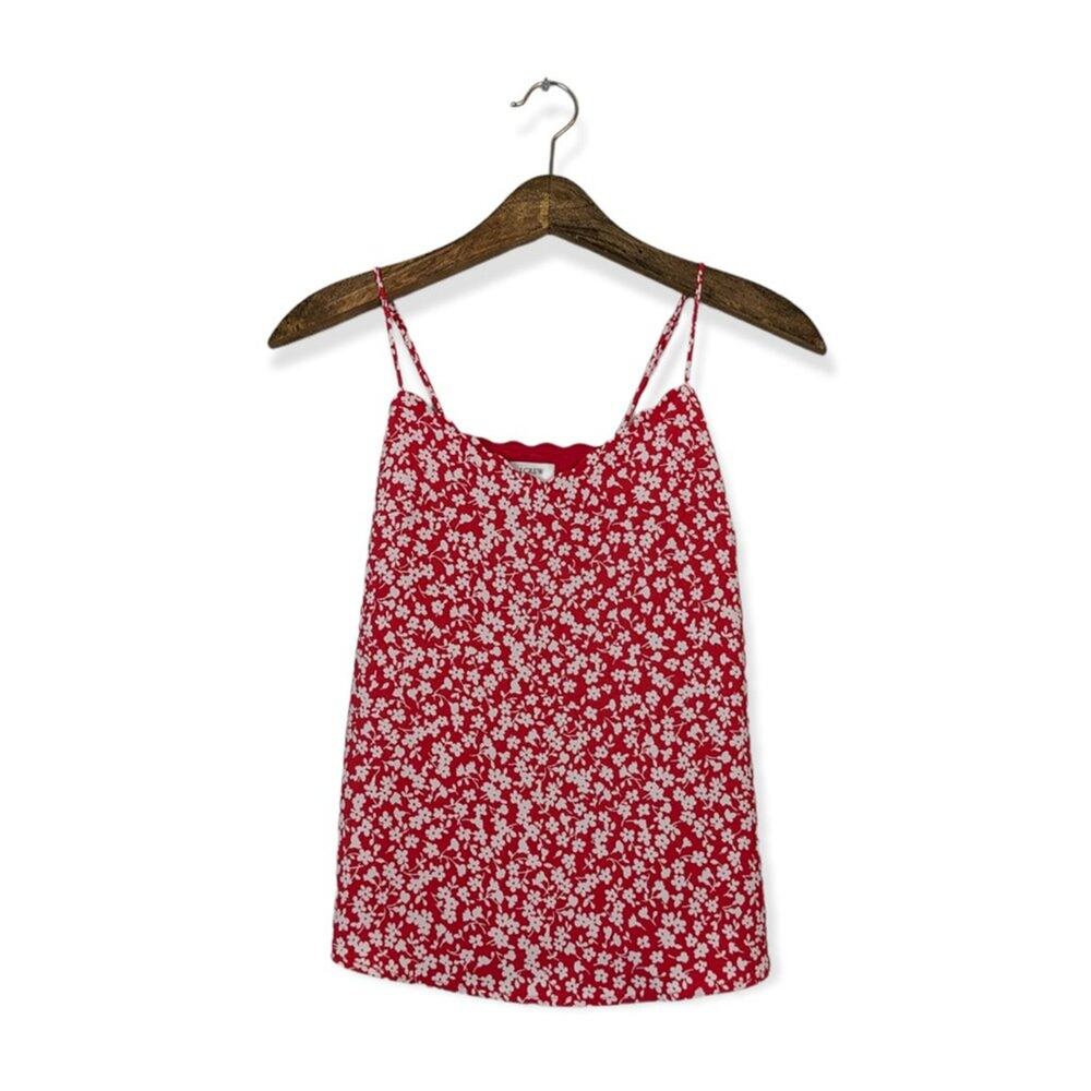 J Crew Floral Cami 00 Geranium Ivory Scalloped Sleeveless Feminine Top